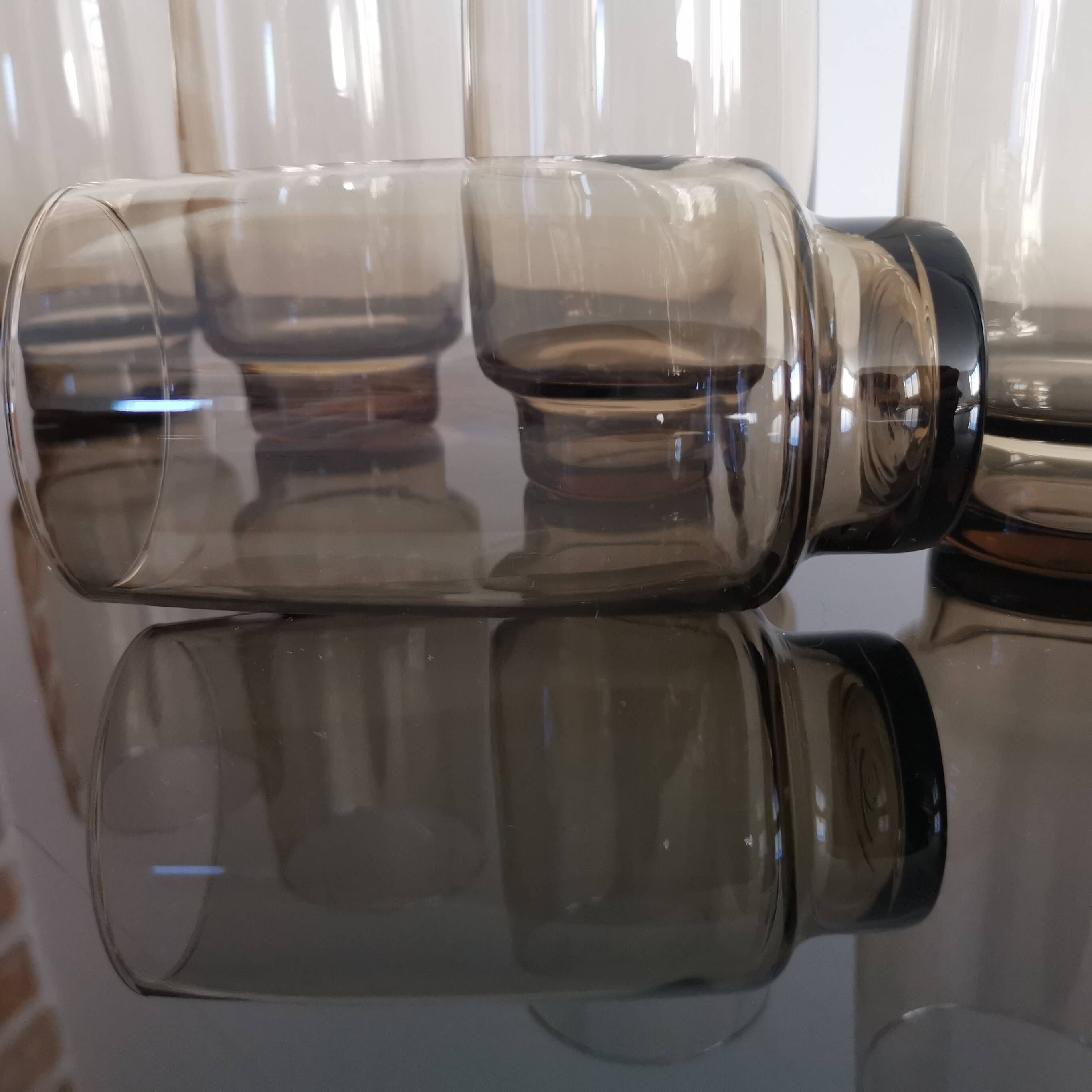 Set of 6 smoked glass water glasses - 1970s