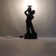 Vintage 1970s statue lamp – Black figurine in Art Deco style, opal ball.