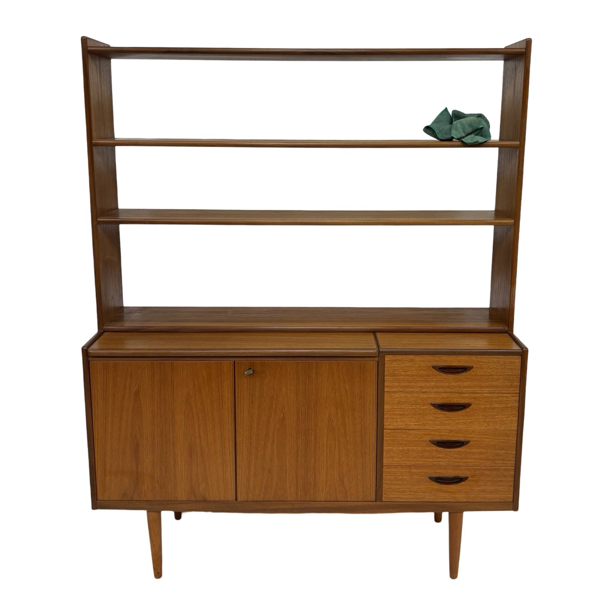 Armoire murale vintage en teck, bibliothèque, bureau, design danois, années 60