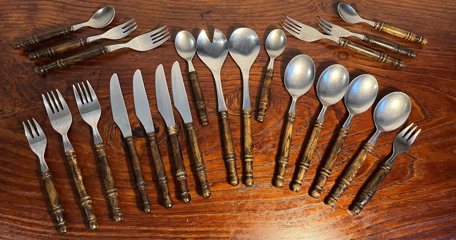 Set of wooden handle cutlery from the 80s Rosfrei