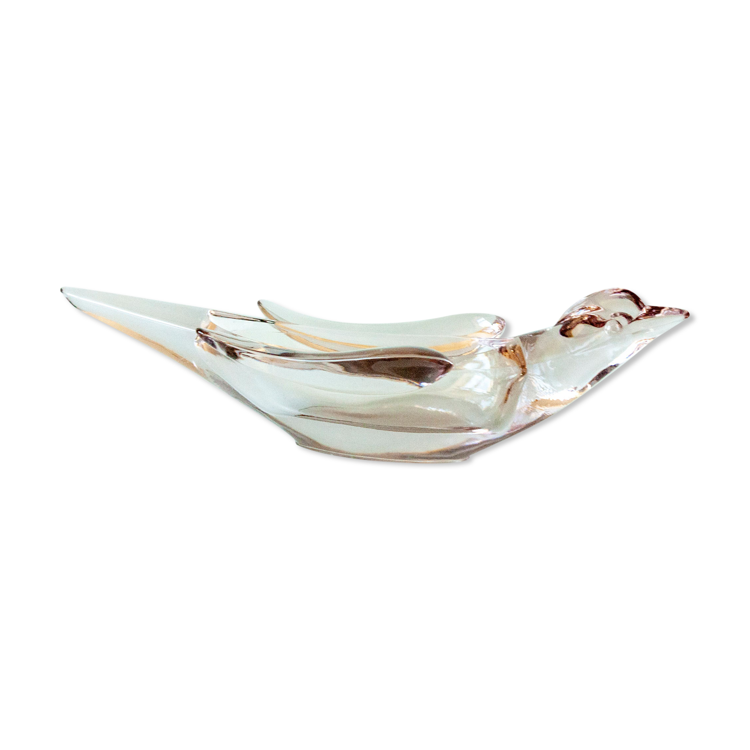 French vintage art glass bird dish bowl art vannes crystal clear