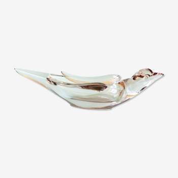 French vintage art glass bird dish bowl art vannes crystal clear glass mid century vintage mcm sculp