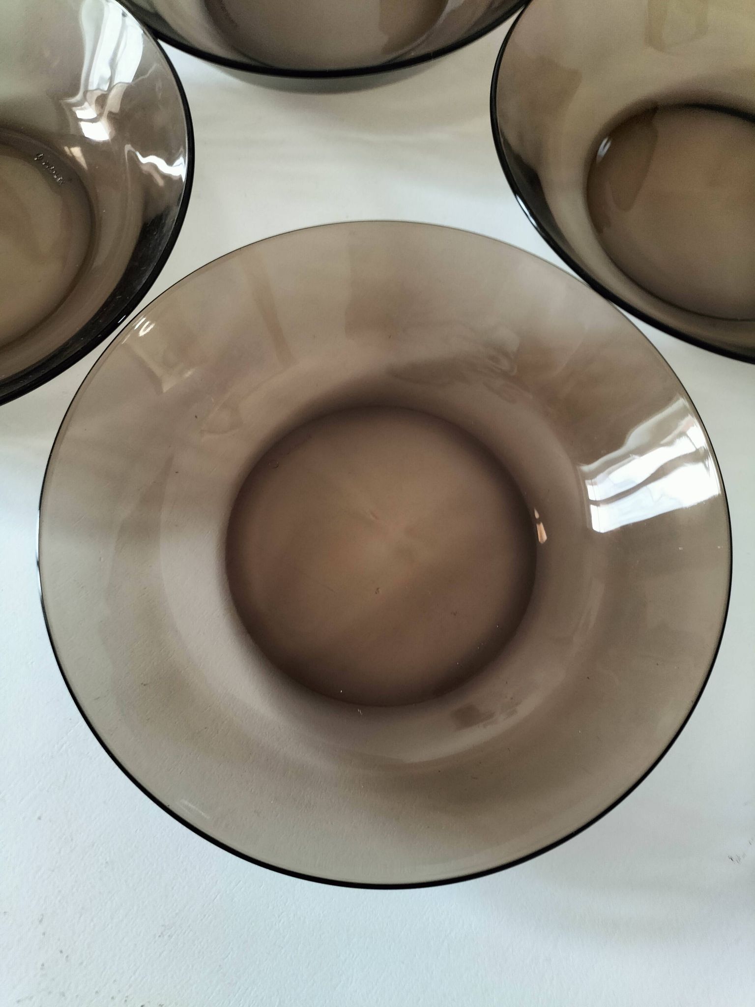 Set of 5 vintage Duralex deep plates – smoked brown glass