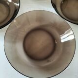 Ensemble de 5 assiettes creuses vintage Duralex en verre fumé marron glacé