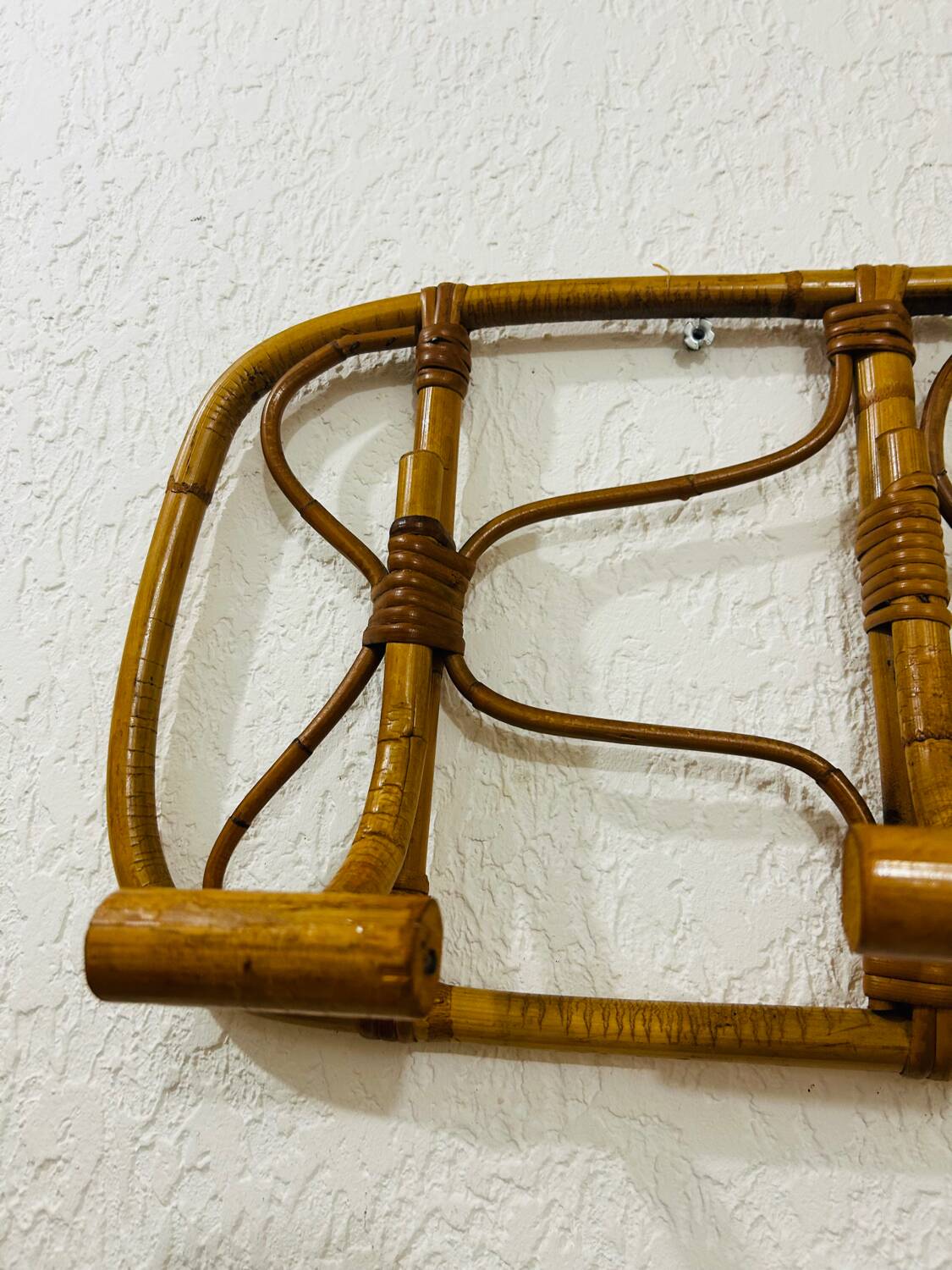 Vintage rattan wall-mounted coat rack