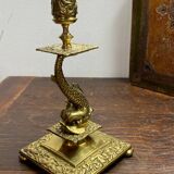 Bronze fish candlestick, late 19th century