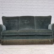 1960s, 3-seater Danish sofa, green furniture velour.