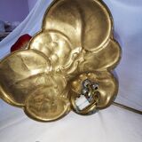 Brass water lily lamp and glass paste tulip, double, art nouveau style.