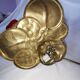 Brass water lily lamp and glass paste tulip, double, art nouveau style.
