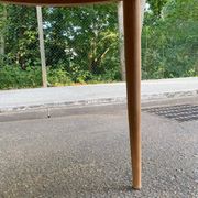 Scandinavian round extendable dining table stripped in teak 115cm