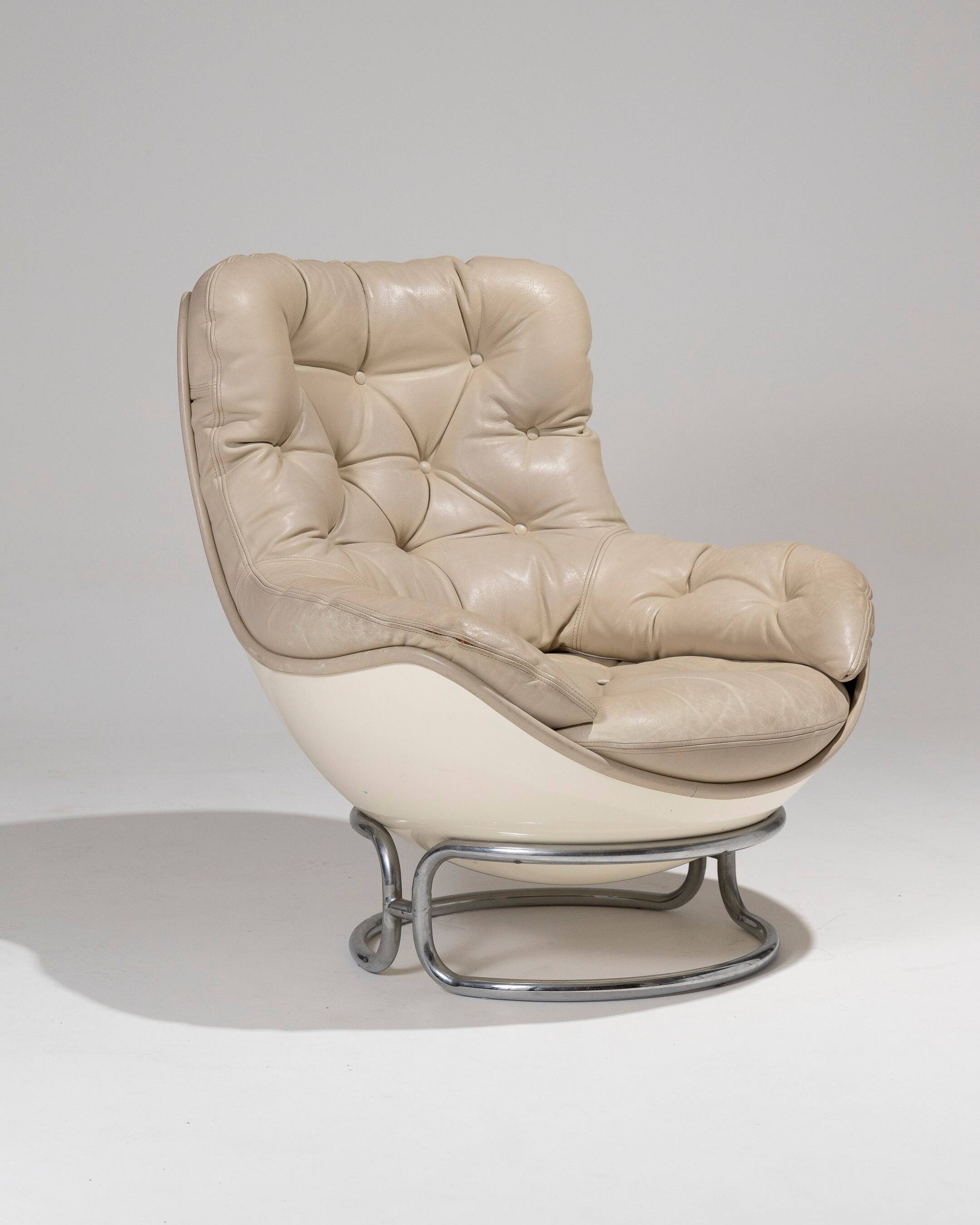 MICHEL CADESTIN KARATE LEATHER ARMCHAIR, 1970s