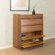Classic shoe cabinet from the 1960s, walnut veneer, four drop-down doors, two drawers