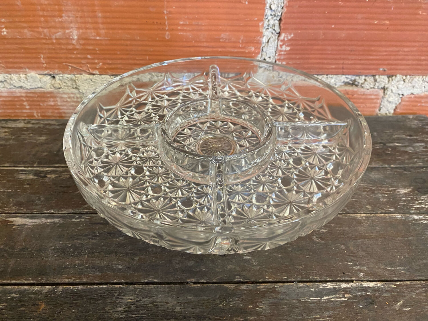 Vintage Decorated Moulded Crystal Aperitif Plate on Stand #D66