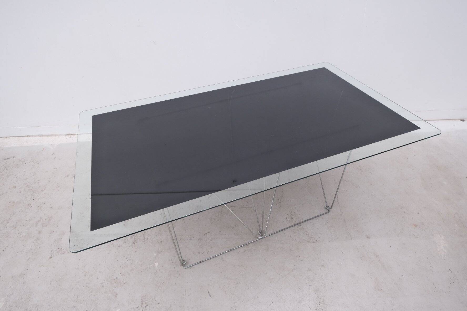Max Sauze dining table in metal and enameled glass, 1960