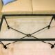 Table basse vintage – verre biseauté & fer forgé – 119×69×44 cm