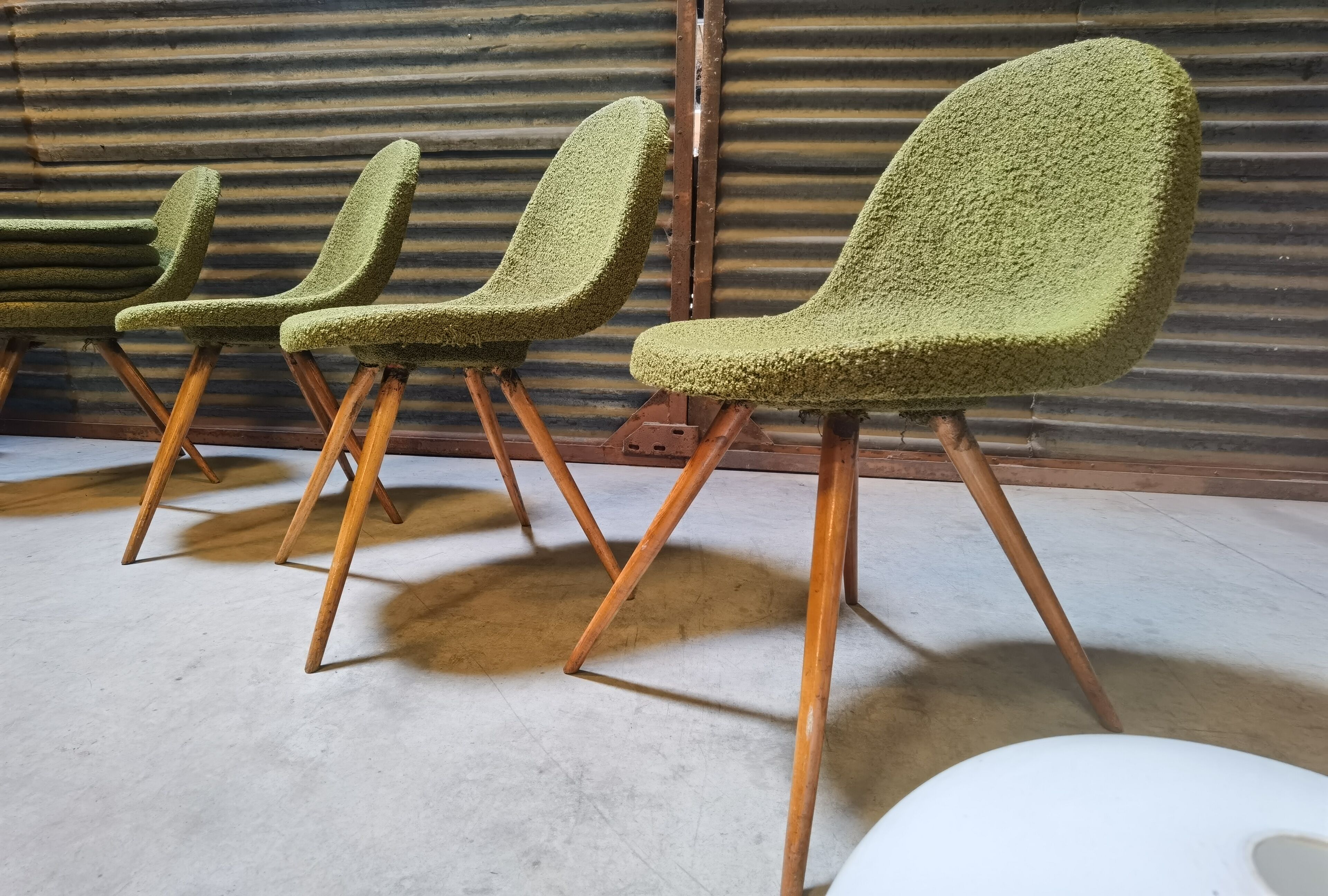 Suite of 4 chairs by Miroslav Navratil Wood resin and fabric Year 60