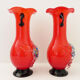 Murano ruby red blown glass vase, with floral decoration with colorful inclusion. Unit