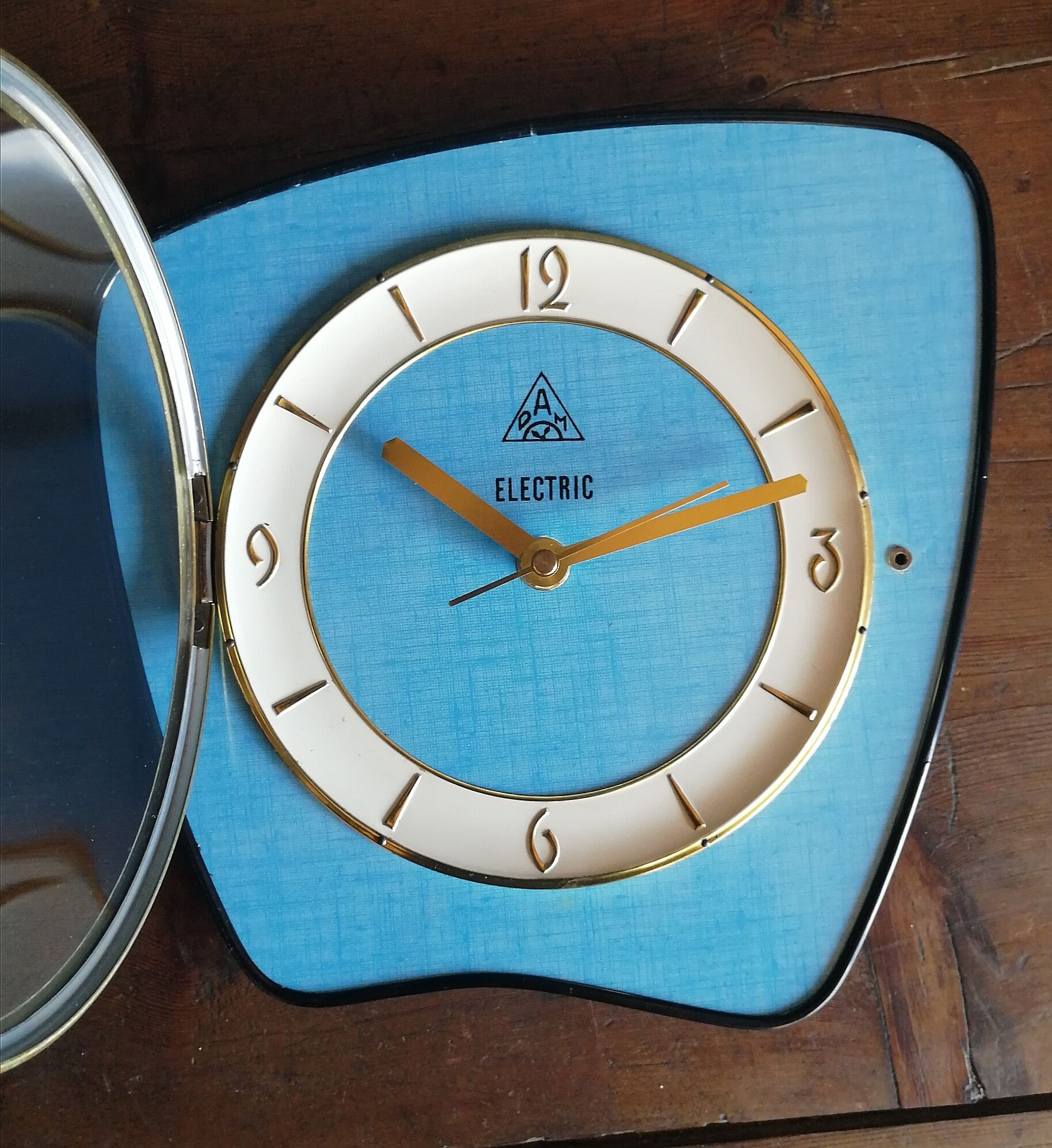 Vintage formica clock silent wall clock "DAM Electric Blue"