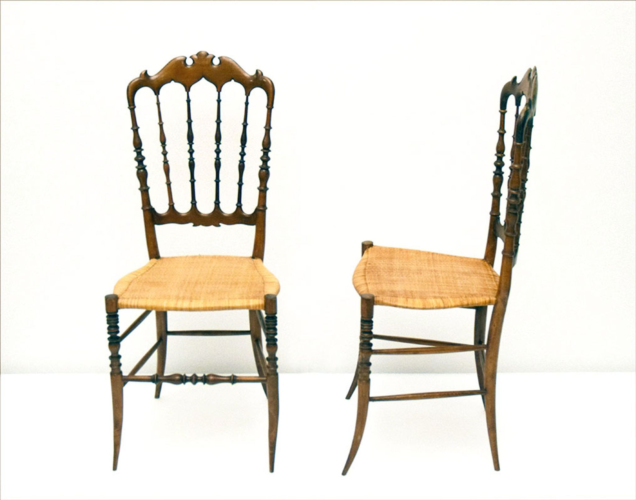 Chiavarina chairs in cherry wood with straw seat, early 20th century, Set of Four