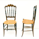 Chiavarina chairs in cherry wood with straw seat, early 20th century, Set of Four
