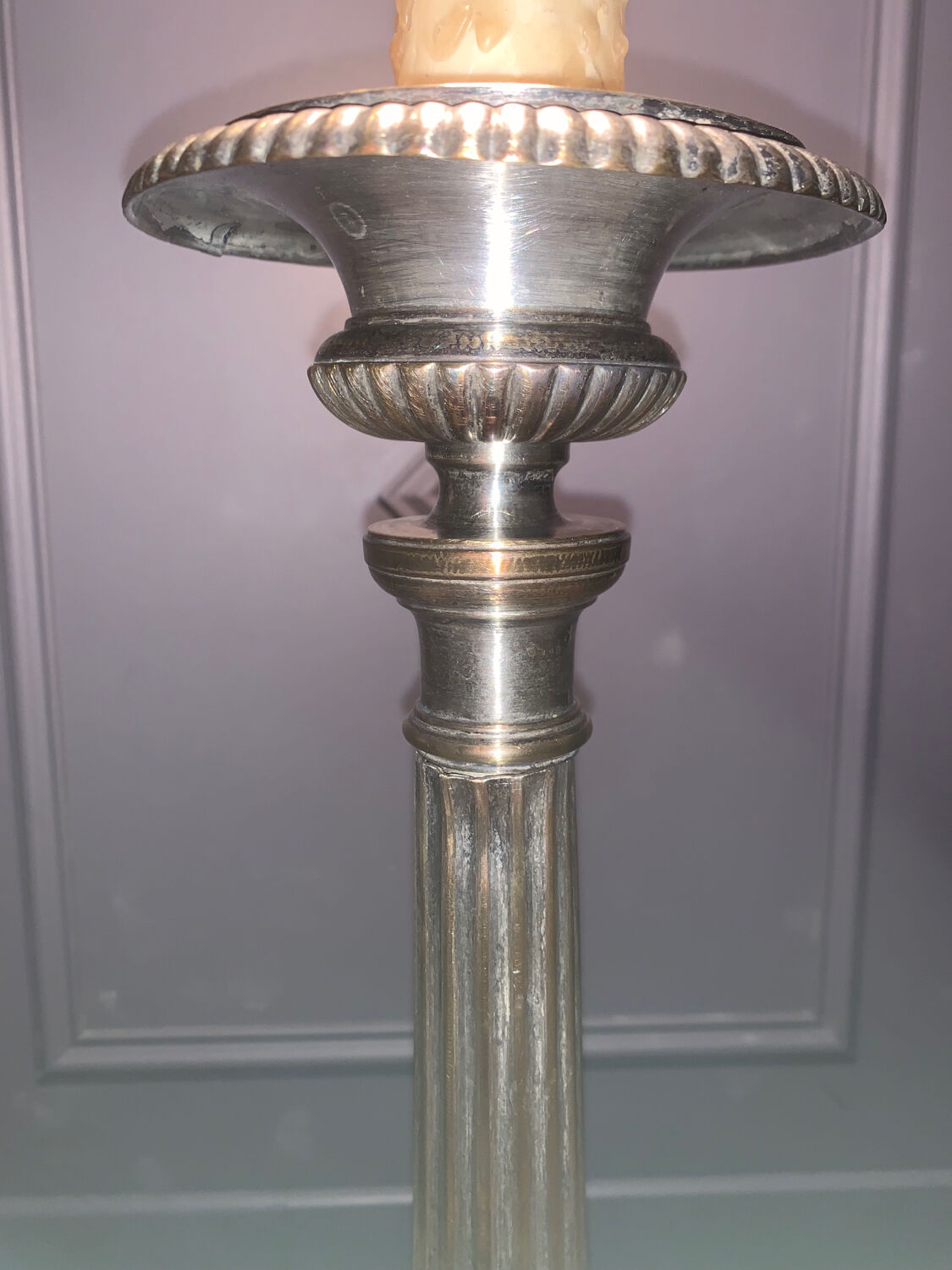 Silver-plated candle holder lamp - 19th century - antique