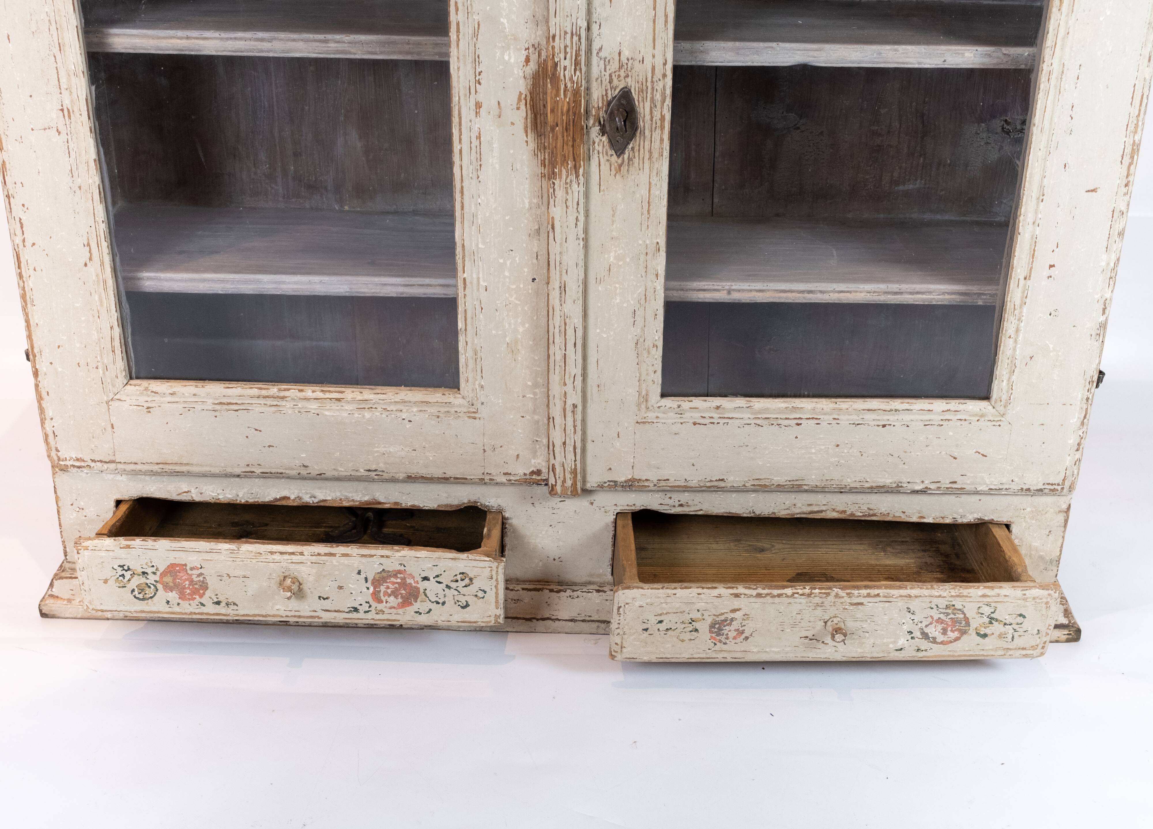 Grey painted hanging glass cabinet in gustavian style from around 1820