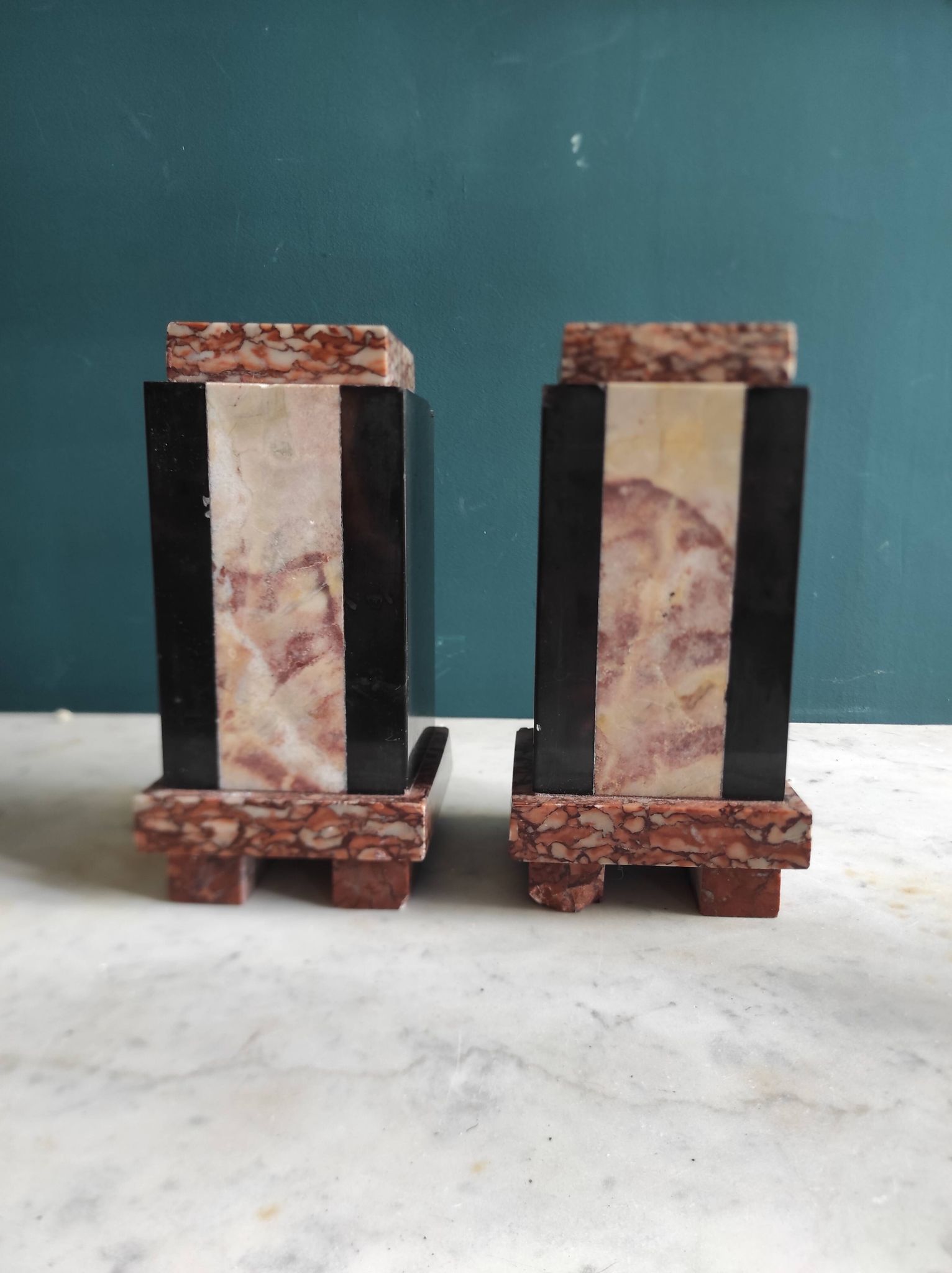 Pair of French vintage marble bookends, art Deco