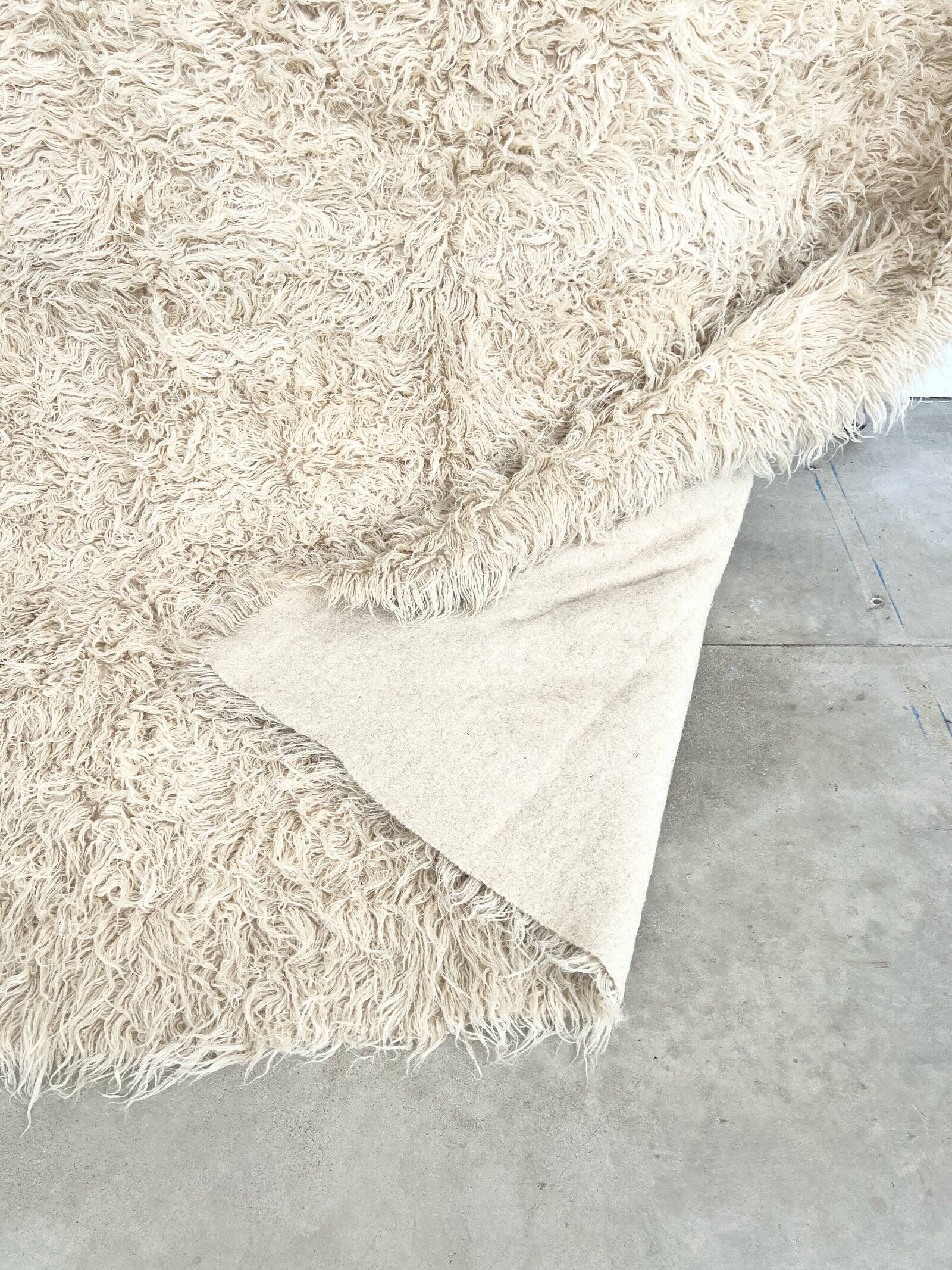 Vintage Flokati rug pure virgin wool 260 × 220 cm 1970s