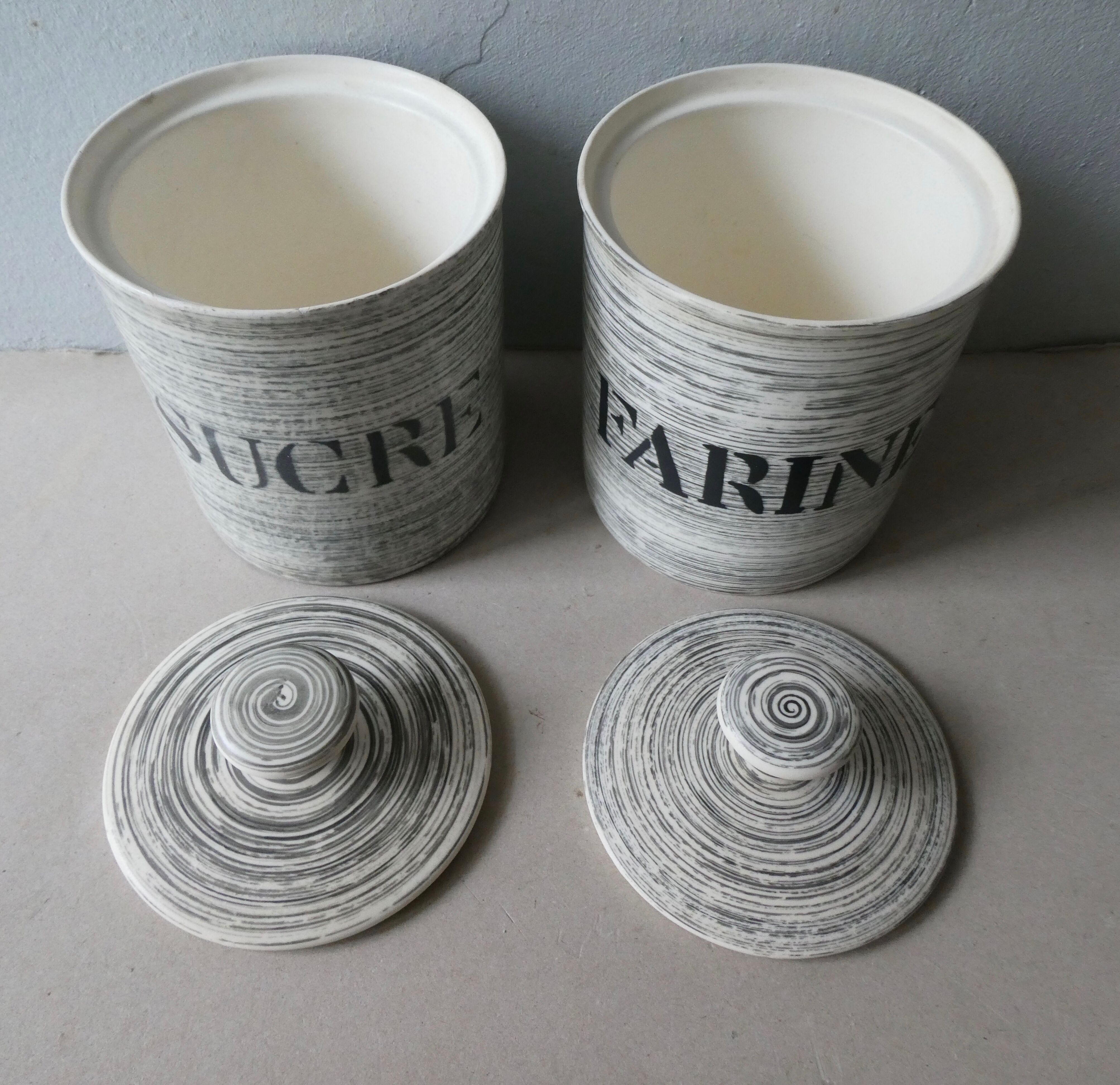 Set of 2 ceramic kitchen pots, Salins, 1950s