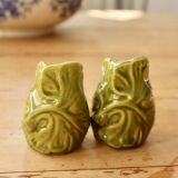 Vintage salt and pepper shaker set with cabbage barbotine