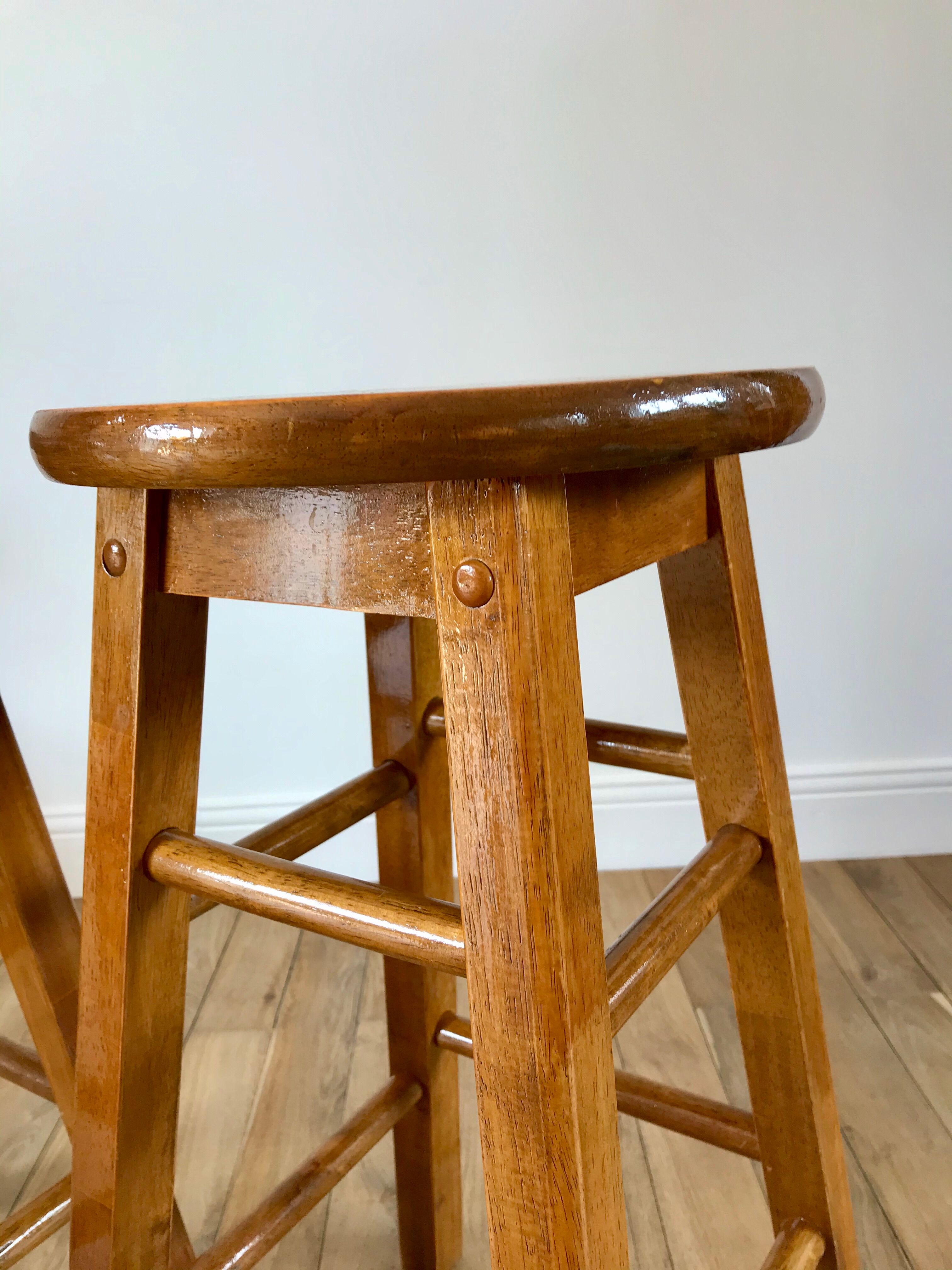 Pair of high stools / bar varnished wood 60-70s