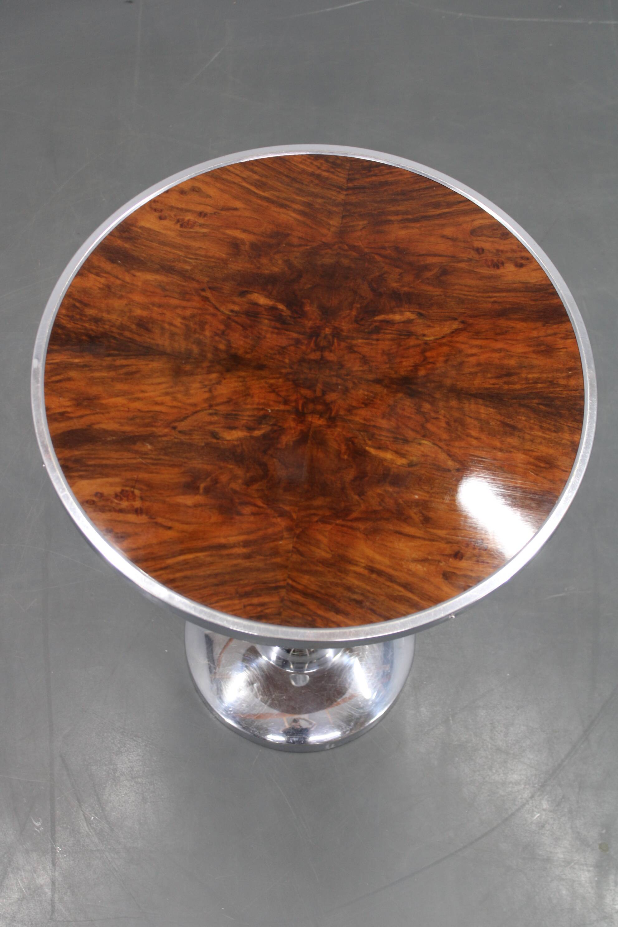1950s Czechoslovakian walnut & chrome round side table, refurbished