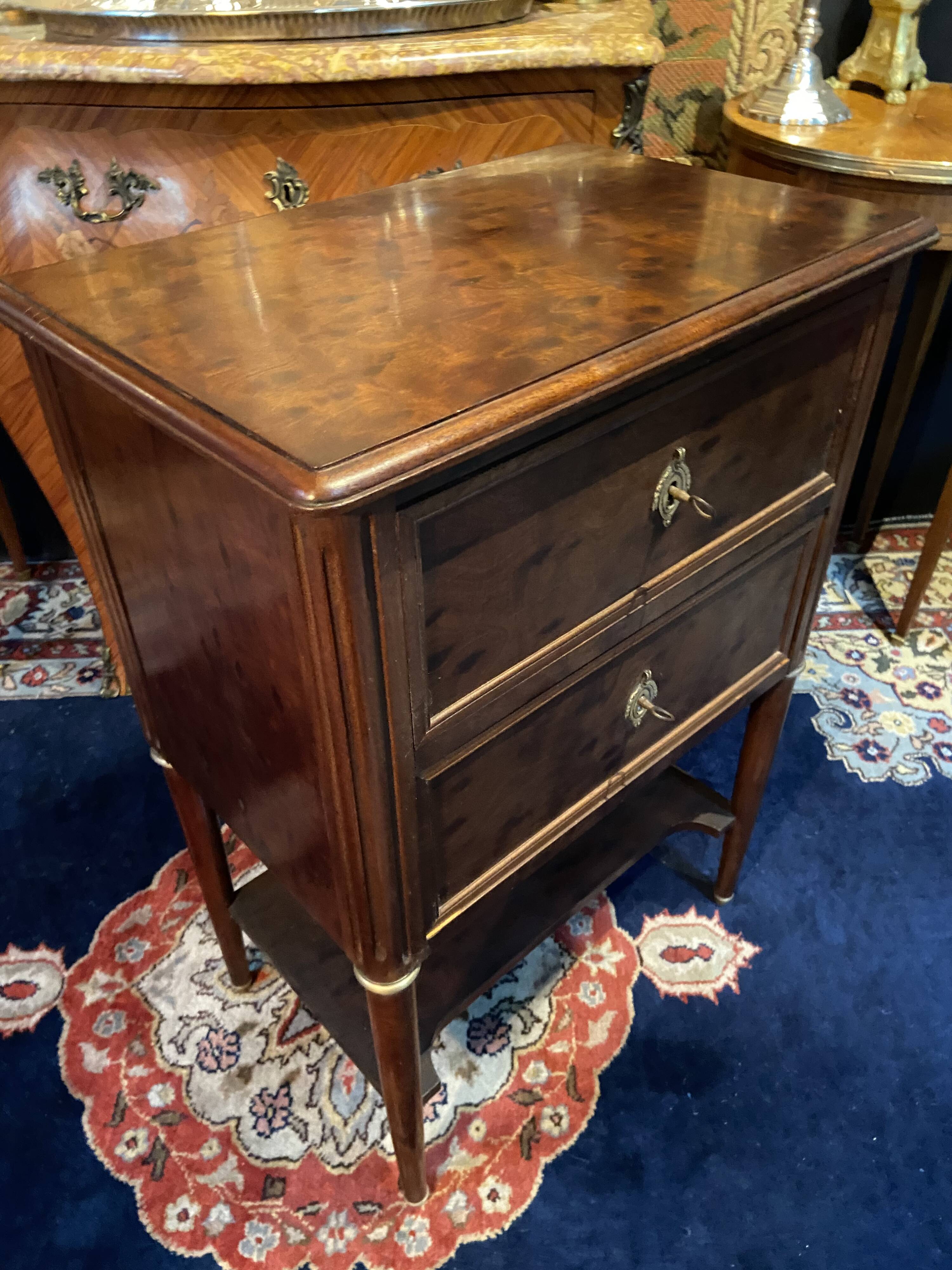 Small 19th century chest of drawers with 2 drawers and shelf between solid mahogany Louis
