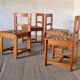 set of 4 pine and leather chairs, 1970