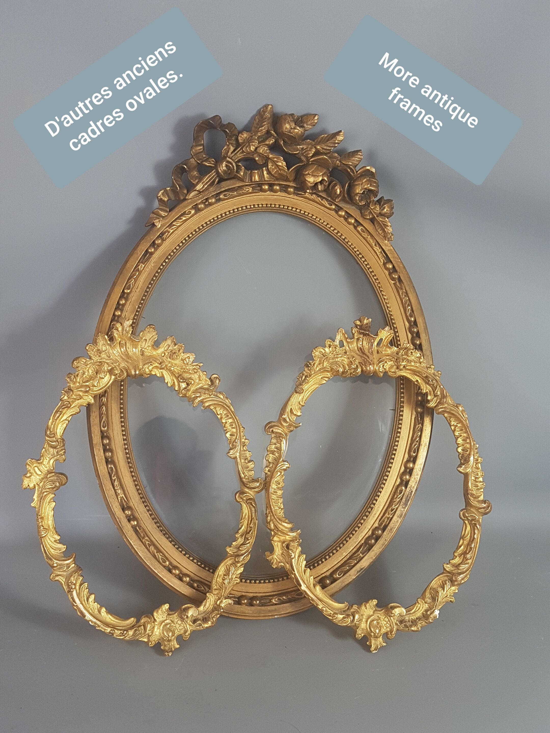 Former oval Art-Deco wood frame - 56x38 cm gold stucco, 50.2x35.2 cm SB