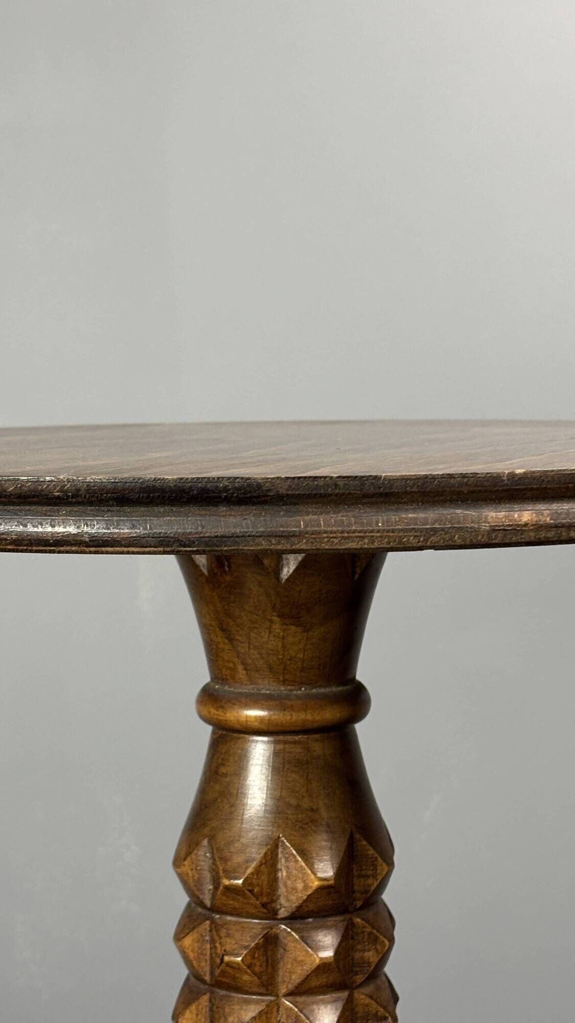 Low wood turned midcentury brutalist side table, Charles Dudouyt style