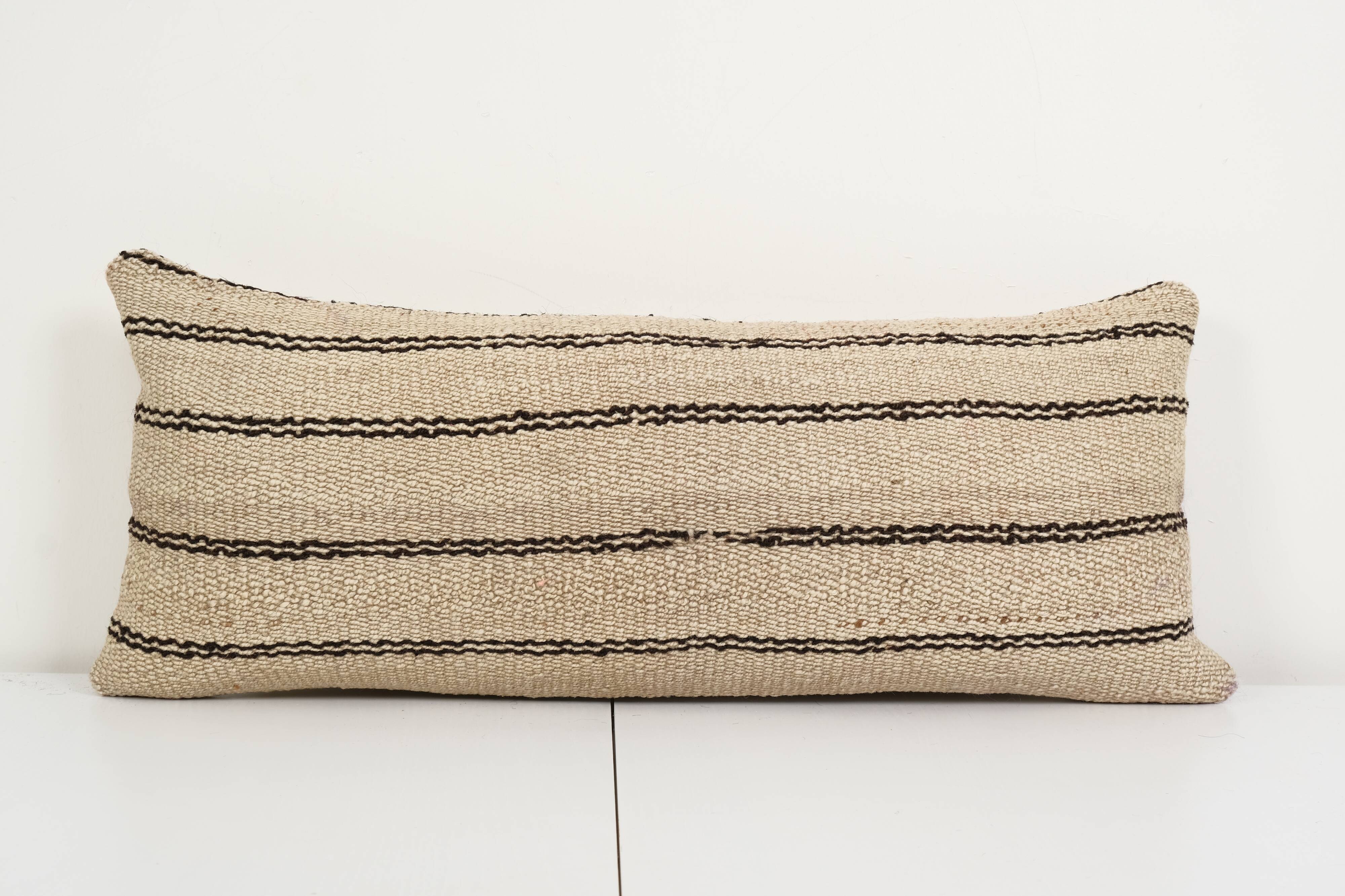 10" x 26" vintage extra long turkish hemp kilim pillow cover, bench anatolian cushion cover