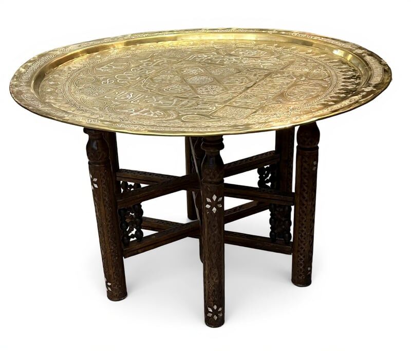 High-quality Eastern ceremonial plateau in copper and silver, 19th century, Iran Syria.