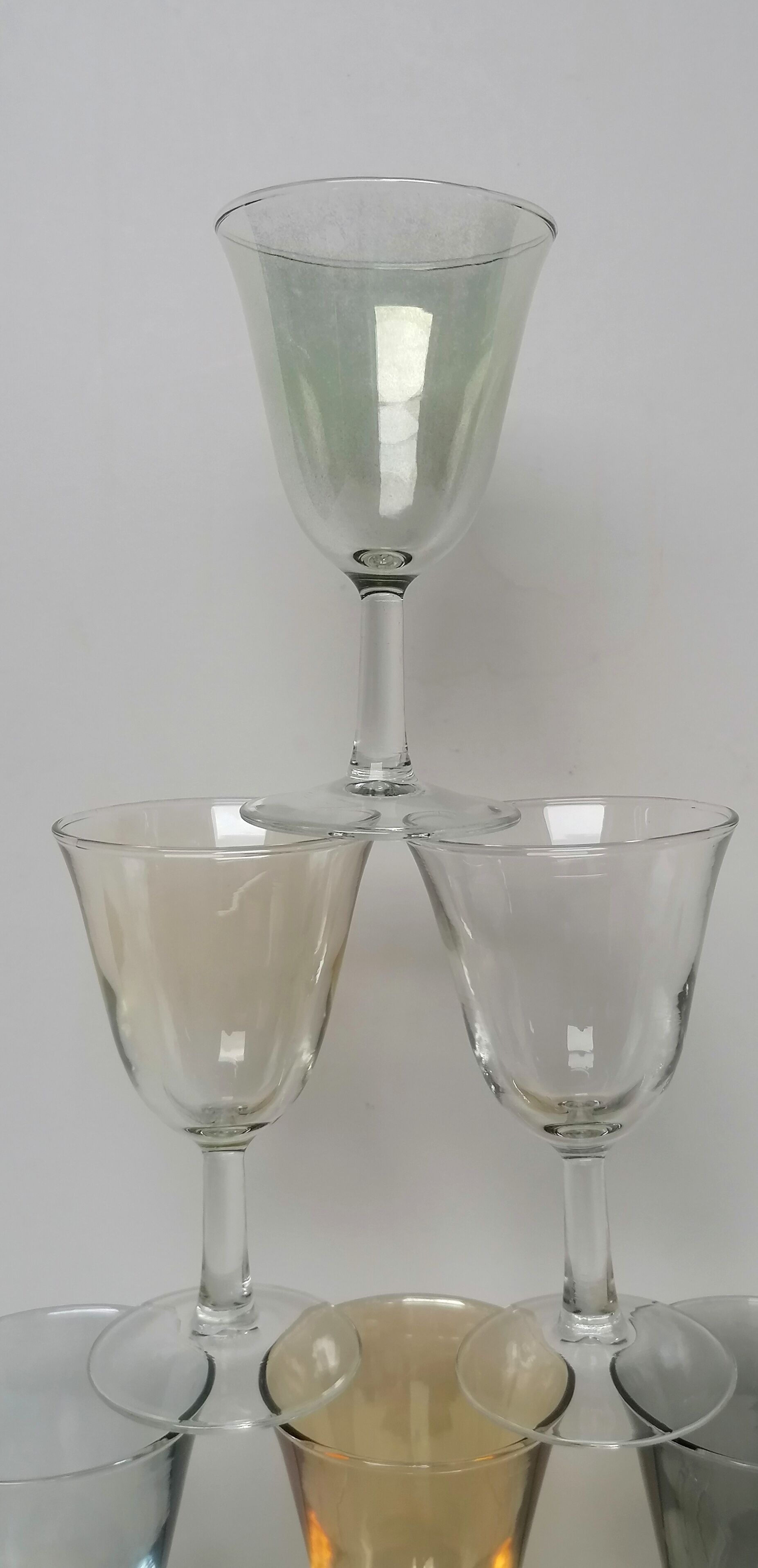 6 iridescent harlequin glasses in port