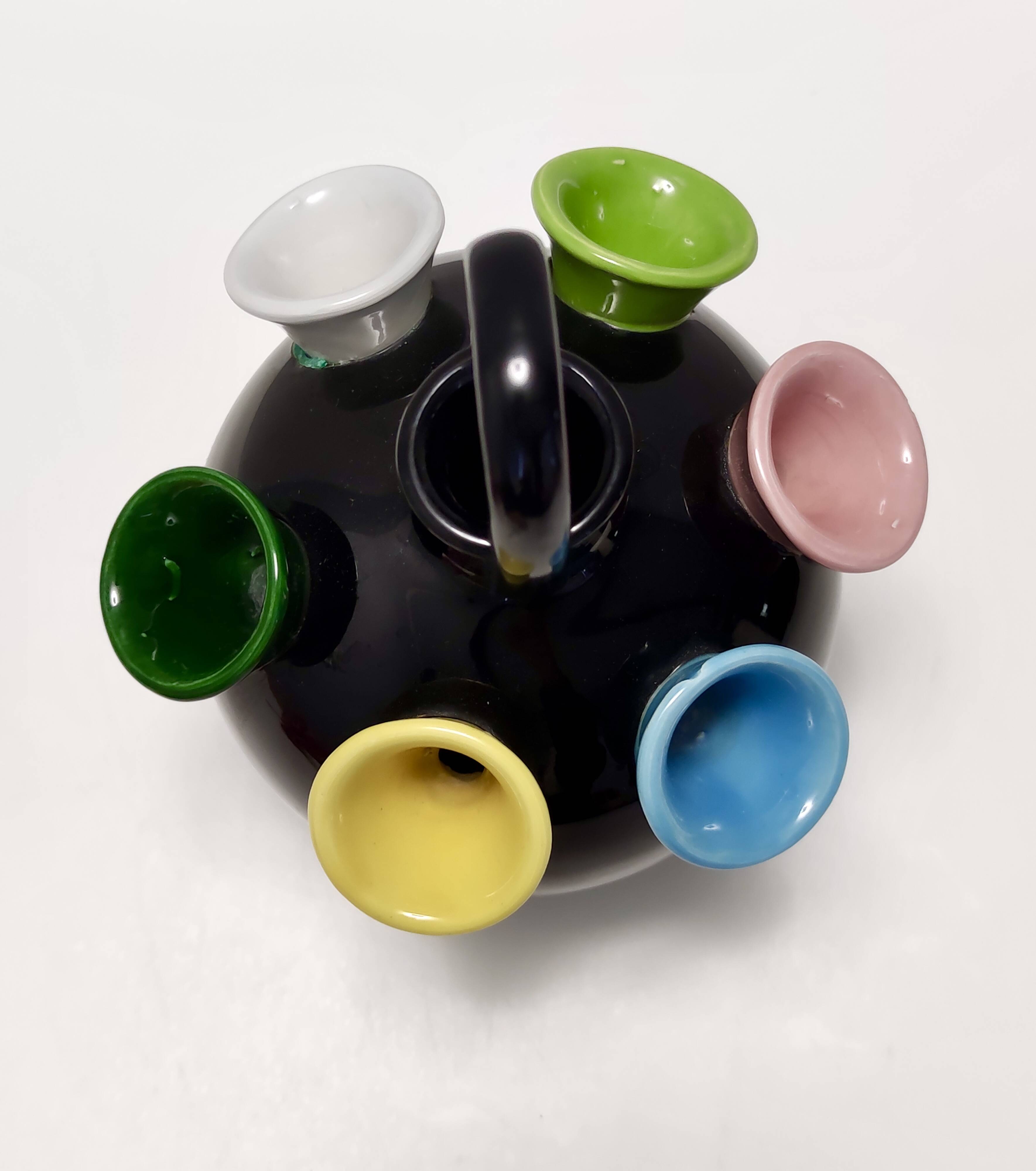 Black Lacquered Ceramic Tulip Vase Ascribable to Pucci Umbertide, Italy