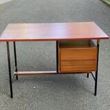 Bureau scandinave en bois et acier noir 1960 avec 2 tiroirs