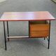 Bureau scandinave en bois et acier noir 1960 avec 2 tiroirs