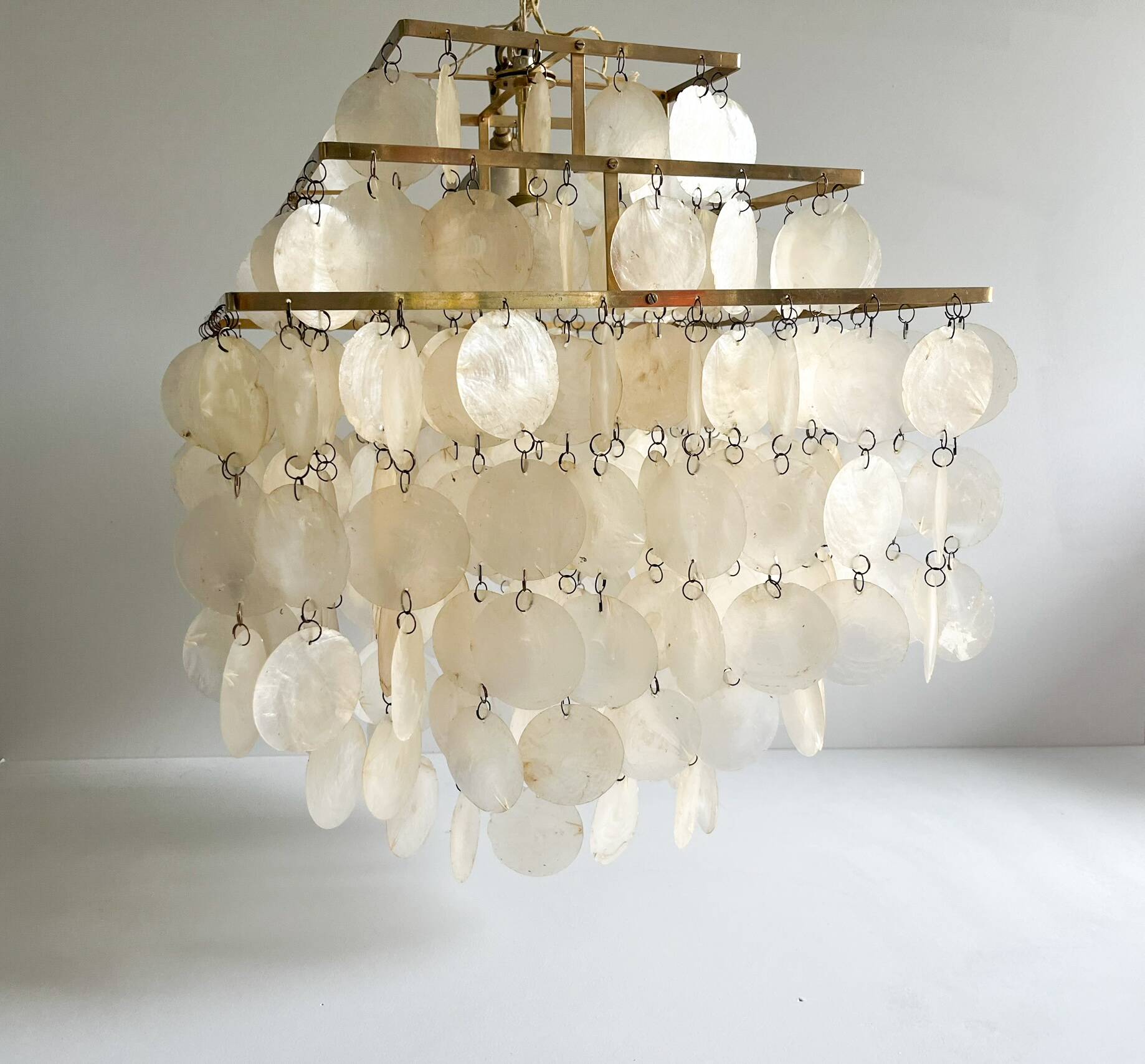 Brass and mother-of-pearl pendant lamp from the 70s