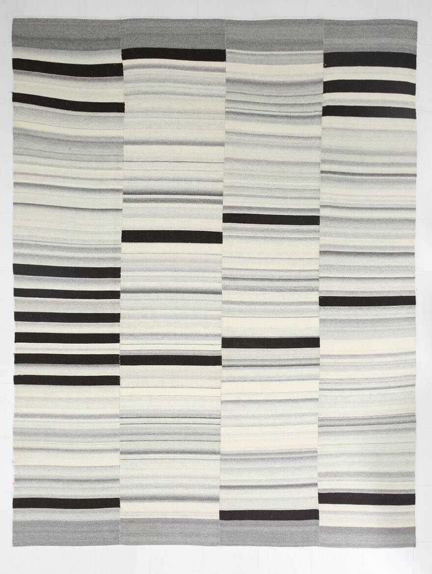 10x13 Kilim Gray, Beige, Black Modern Turkish Kilim Rug, 294x384Cm