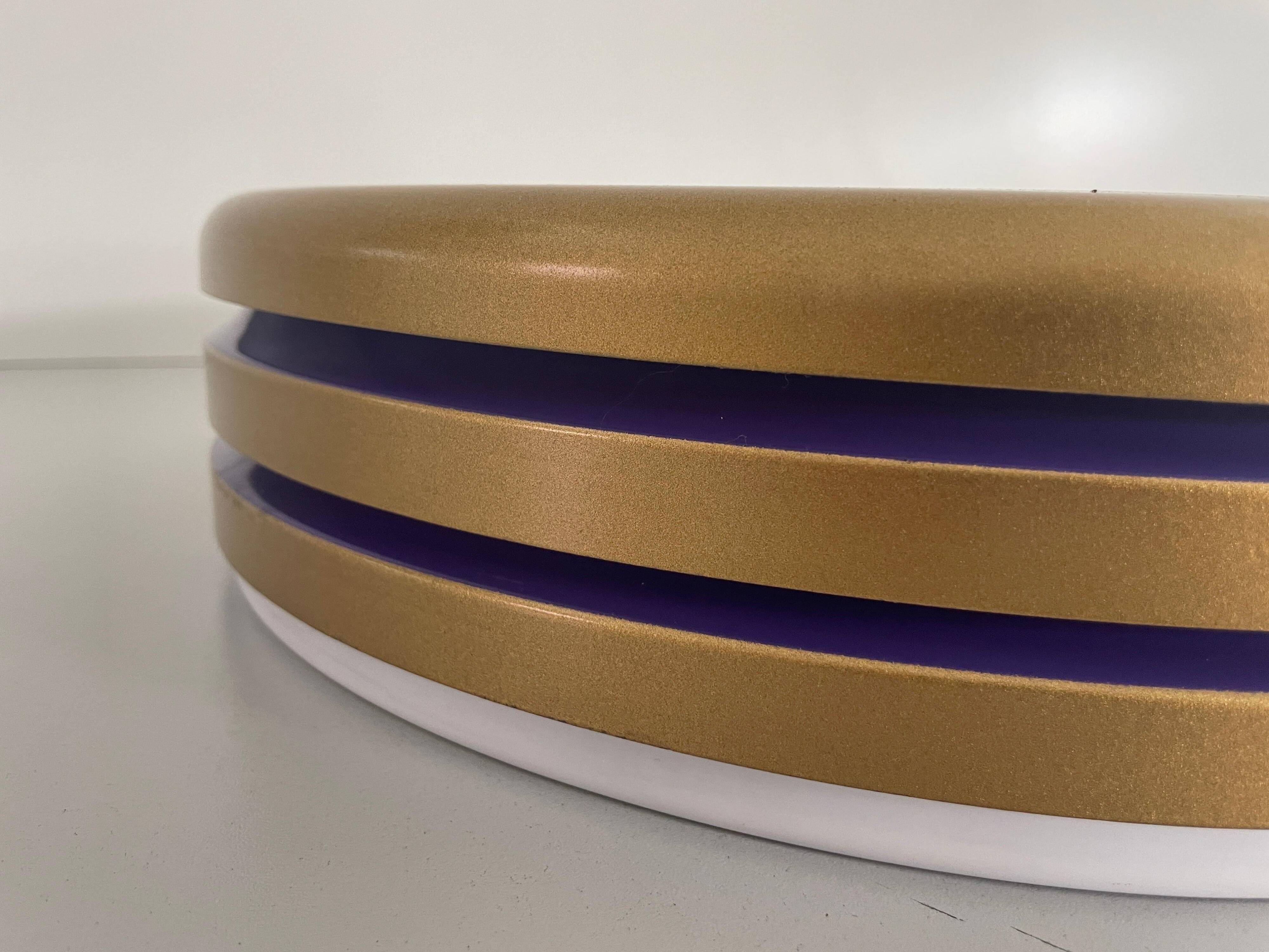 Design/One, flush lamp in glass, gold and brown metal, 1960s, Germany