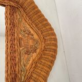 Wicker rattan mirror and carved insert 60s, 75x53 cm