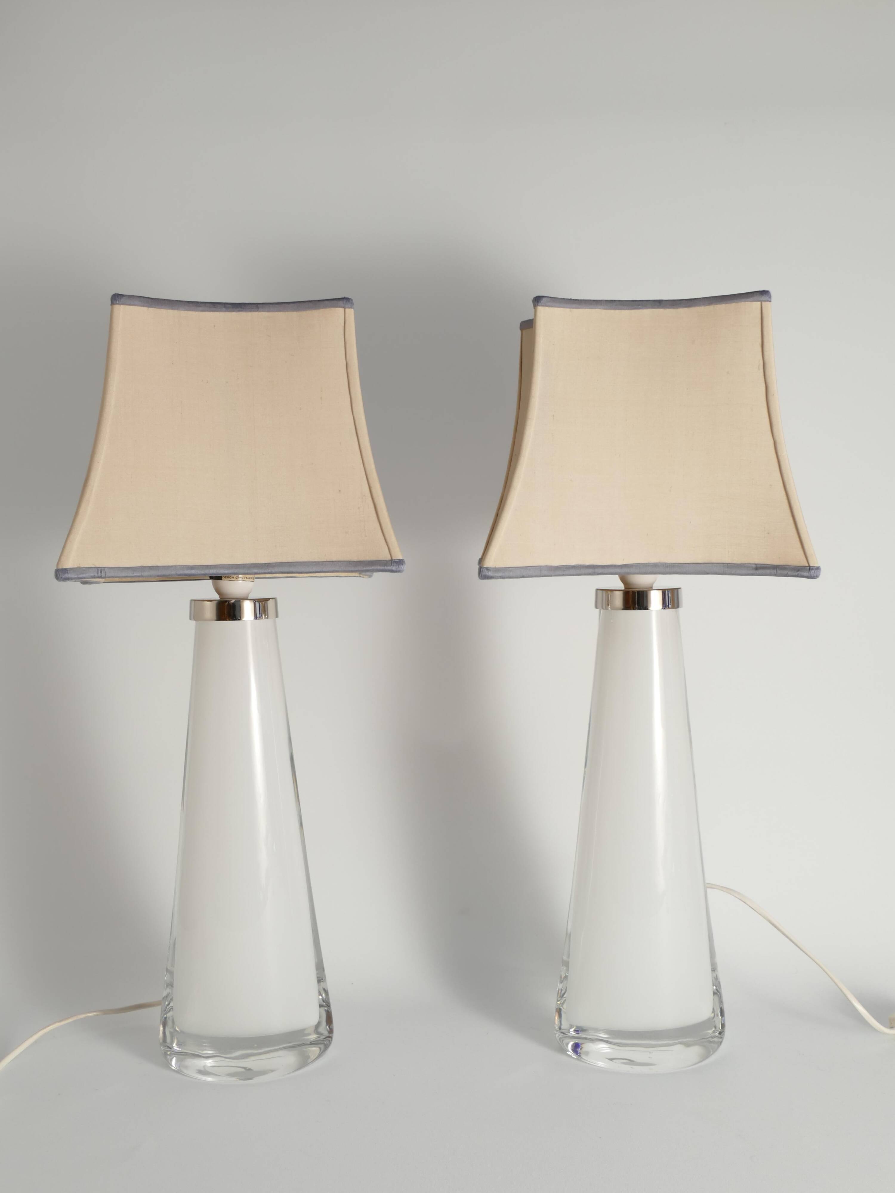 Large White Crystal Glass Table Lamps, Carl Fagerlund, Orrefors, 1960, Set of 2