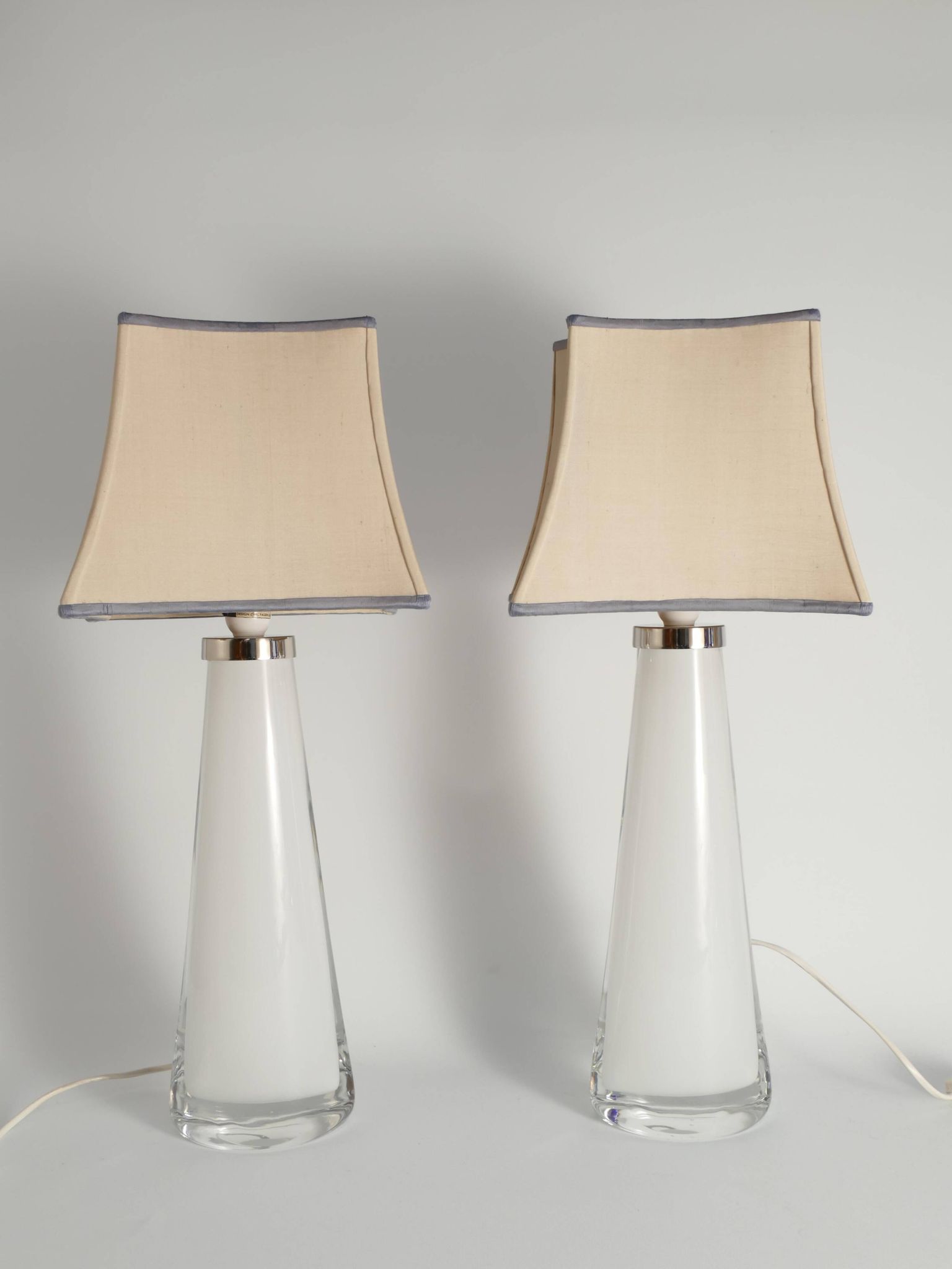 Large White Crystal Glass Table Lamps, Carl Fagerlund, Orrefors, 1960, Set of 2