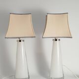 Large White Crystal Glass Table Lamps, Carl Fagerlund, Orrefors, 1960, Set of 2
