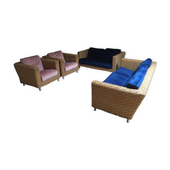 Ensemble canapés et fauteuils en rotin Ligne Roset